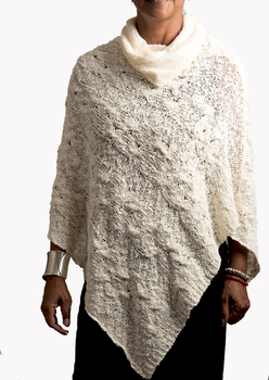 Image Cowl Neck Cable Knit Pointed Poncho