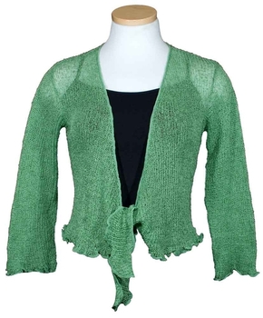 Image Sheer Tissue Knit Tie Front Shrug Bolero - RUS