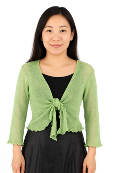 Image Sheer Tissue Knit Tie Front Shrug Bolero - RUS
