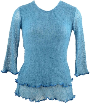 Image Tissue Knit 3/4 Sleeve Double Layer Top - QT