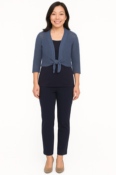 Image Popcorn Knit Tie Front Shrug - SNJ